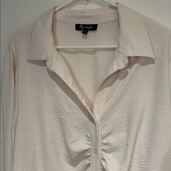 Zara Cream Ruched Button-Up Blouse - Picture 2 of 3
